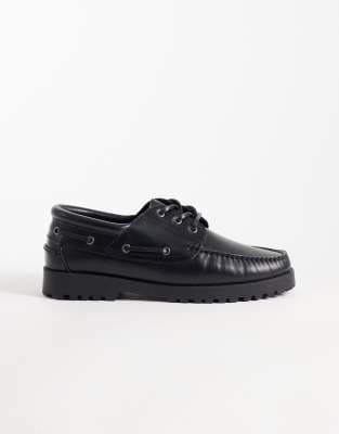 Jack & Jones leather boat shoes in black