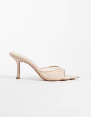 Mango heeled mesh sandals in pale pink