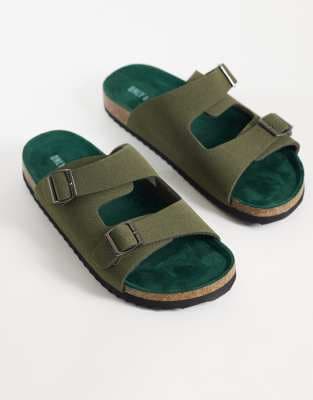 ONLY & SONS faux suede mule sandals in khaki