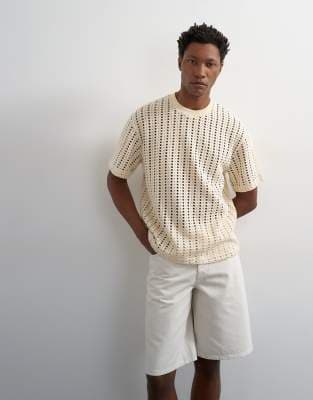 Topman relaxed fit crochet T-shirt in ecru